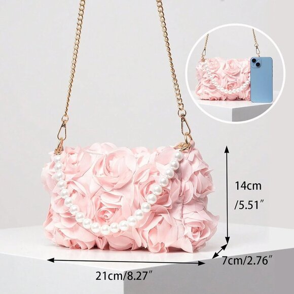 Women Clutch Purse Chiffon 3D Floral Evening Handbag for Wedding Prom Party - Picture 4 of 6